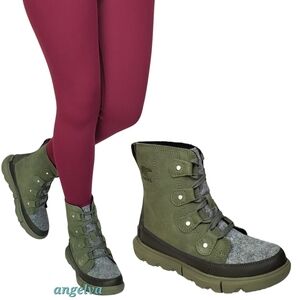 NWT Sorel explorer next Joan waterproof boots stone green lace insulated suede